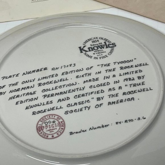 Norman Rockwell , The Tycoon, Knowles Collector Plate with Box and Certificate - Picture 4 of 9
